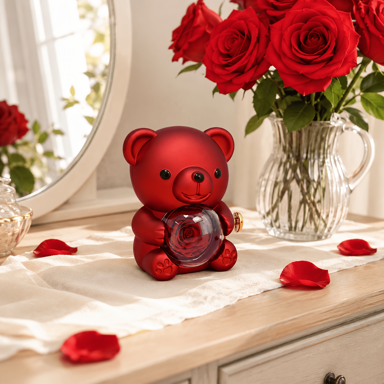 Romantic Red Bear Rose Keepsake Box